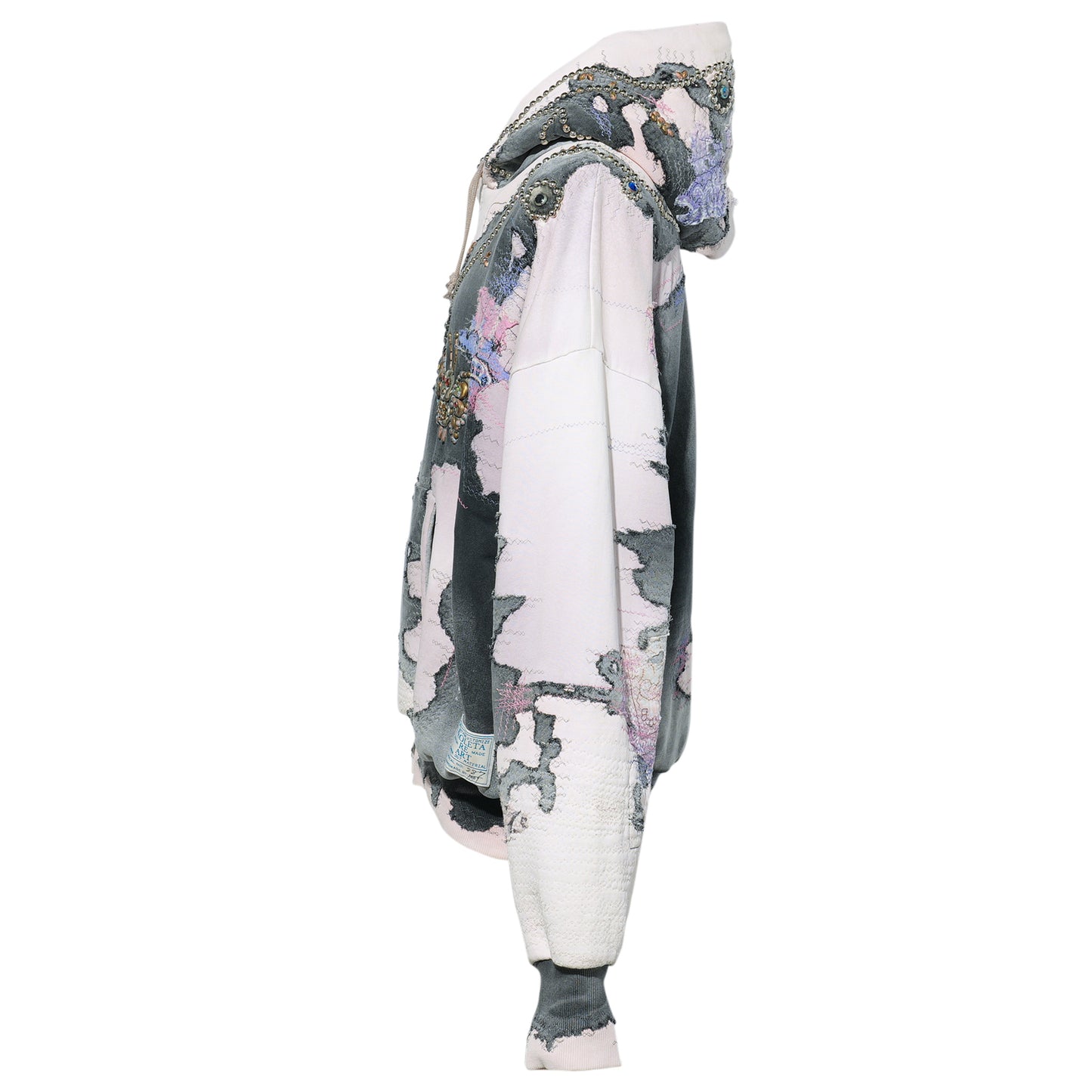 HARD DISTRESSED DEER LEATHER×STUDS HOODIE (HIPPIE FLOWER×BUTTERFLY) / PINK