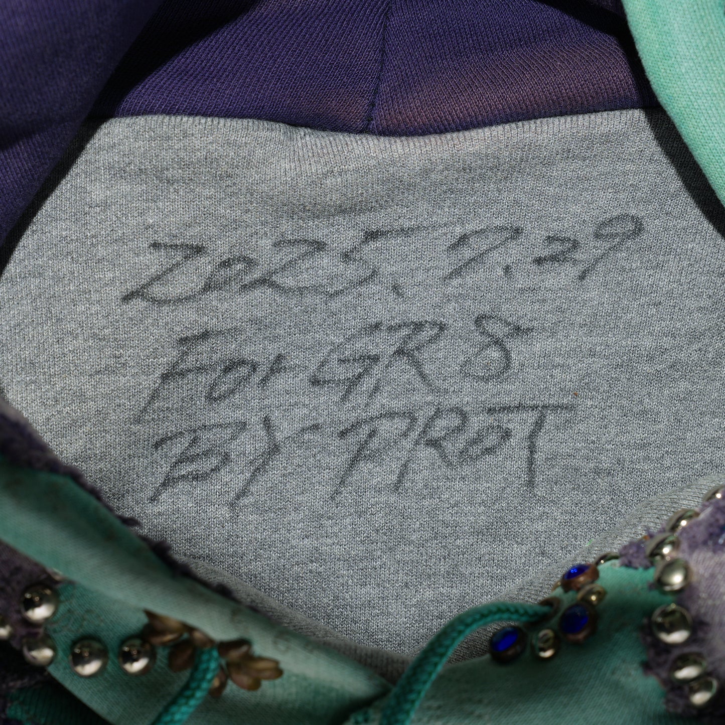 HARD DISTRESSED DEER LEATHER×STUDS HOODIE (HIPPIE FLOWER×BUTTERFLY) / PURPLE