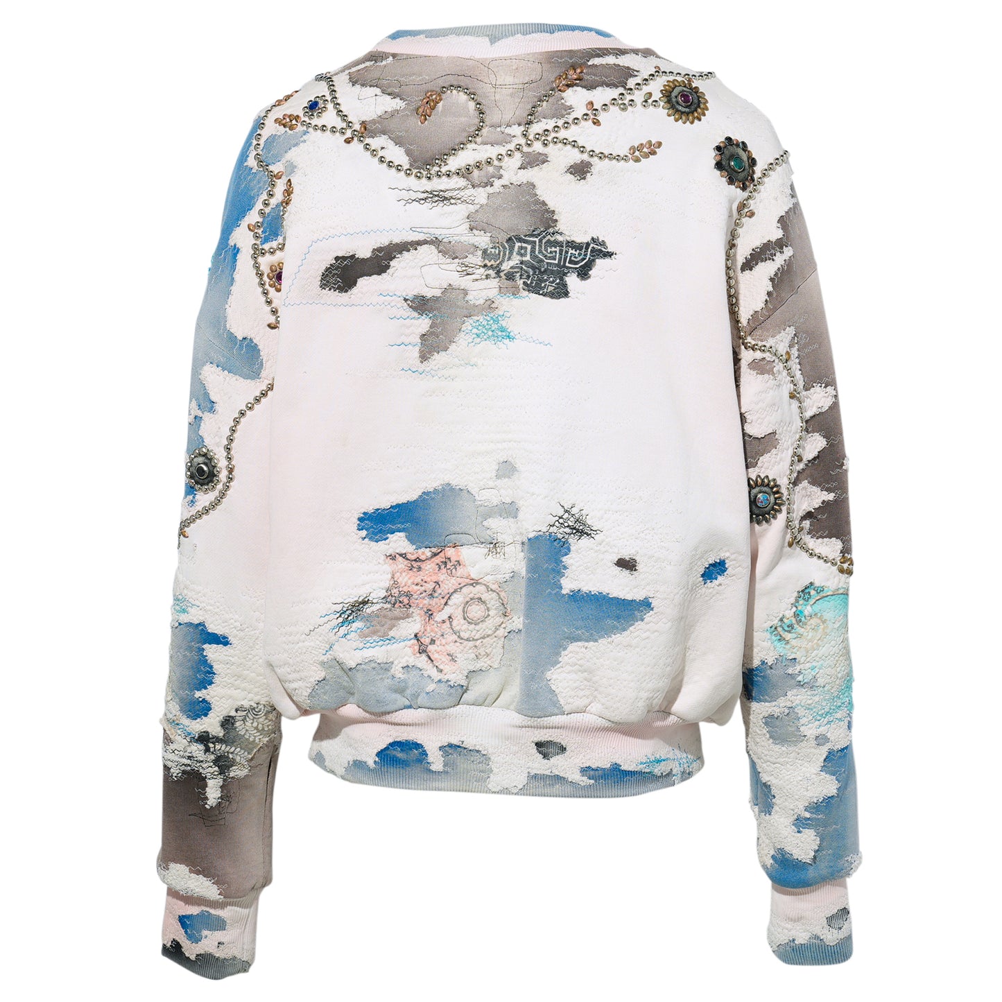 HARD DISTRESSED DEER LEATHER×STUDS HOODIE (HIPPIE FLOWER×BUTTERFLY) / PINK