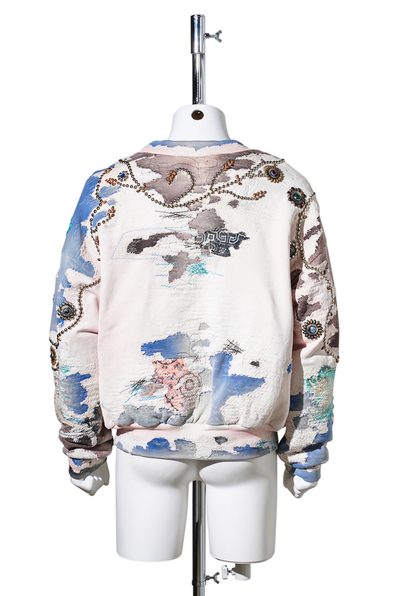 HARD DISTRESSED DEER LEATHER×STUDS HOODIE (HIPPIE FLOWER×BUTTERFLY) / PINK