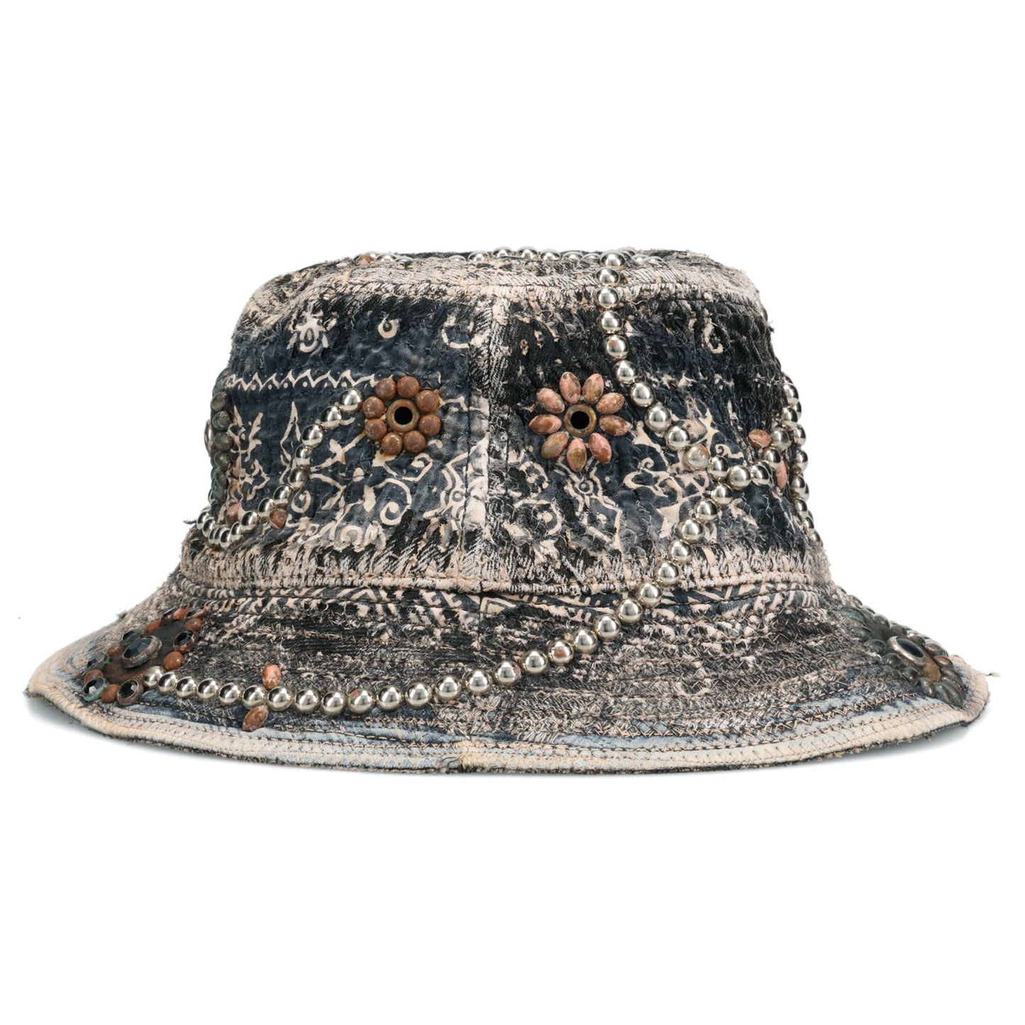 UROBOROS DEER LEATHER×STUDS BUCKET HAT (HIPPIE FLOWER×PEACE) / BLACK