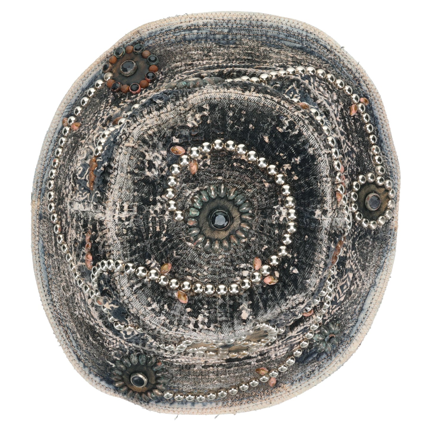 UROBOROS DEER LEATHER×STUDS BUCKET HAT (HIPPIE FLOWER×PEACE) / BLACK