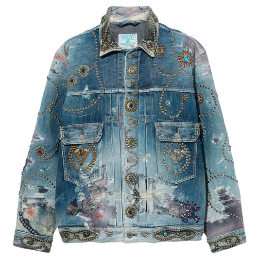 RULES DEER LEATHER×STUDS TYPE-2 JACKET (EVOLUTION ENGINE) / LIGHT INDIGO