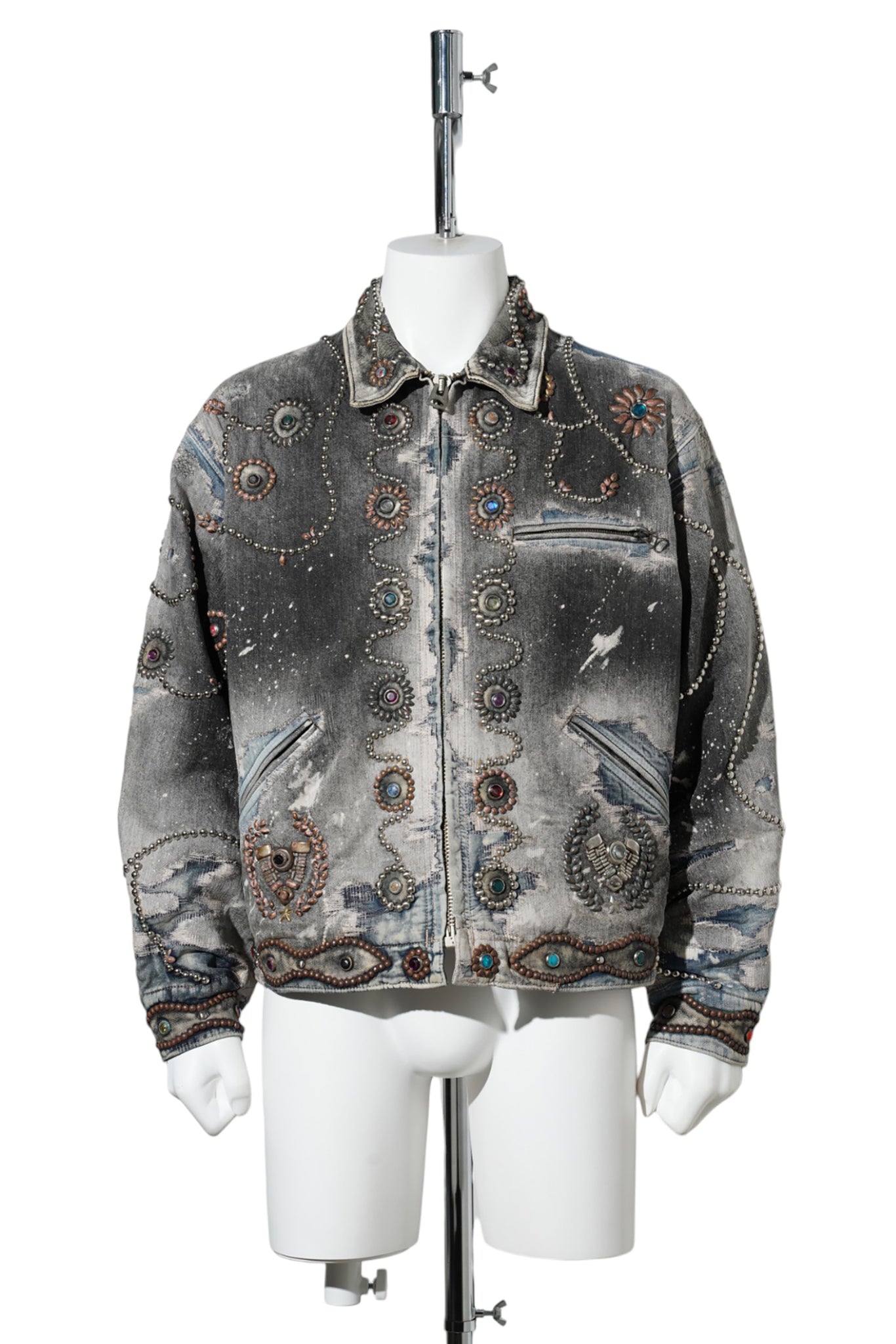 DEER LEATHER×STUDS ZIP WORK JACKET (EVOLUTION ENGINE) / BLACK