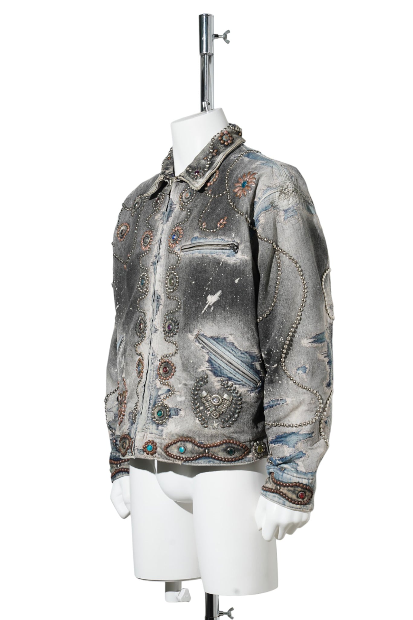 DEER LEATHER×STUDS ZIP WORK JACKET (EVOLUTION ENGINE) / BLACK