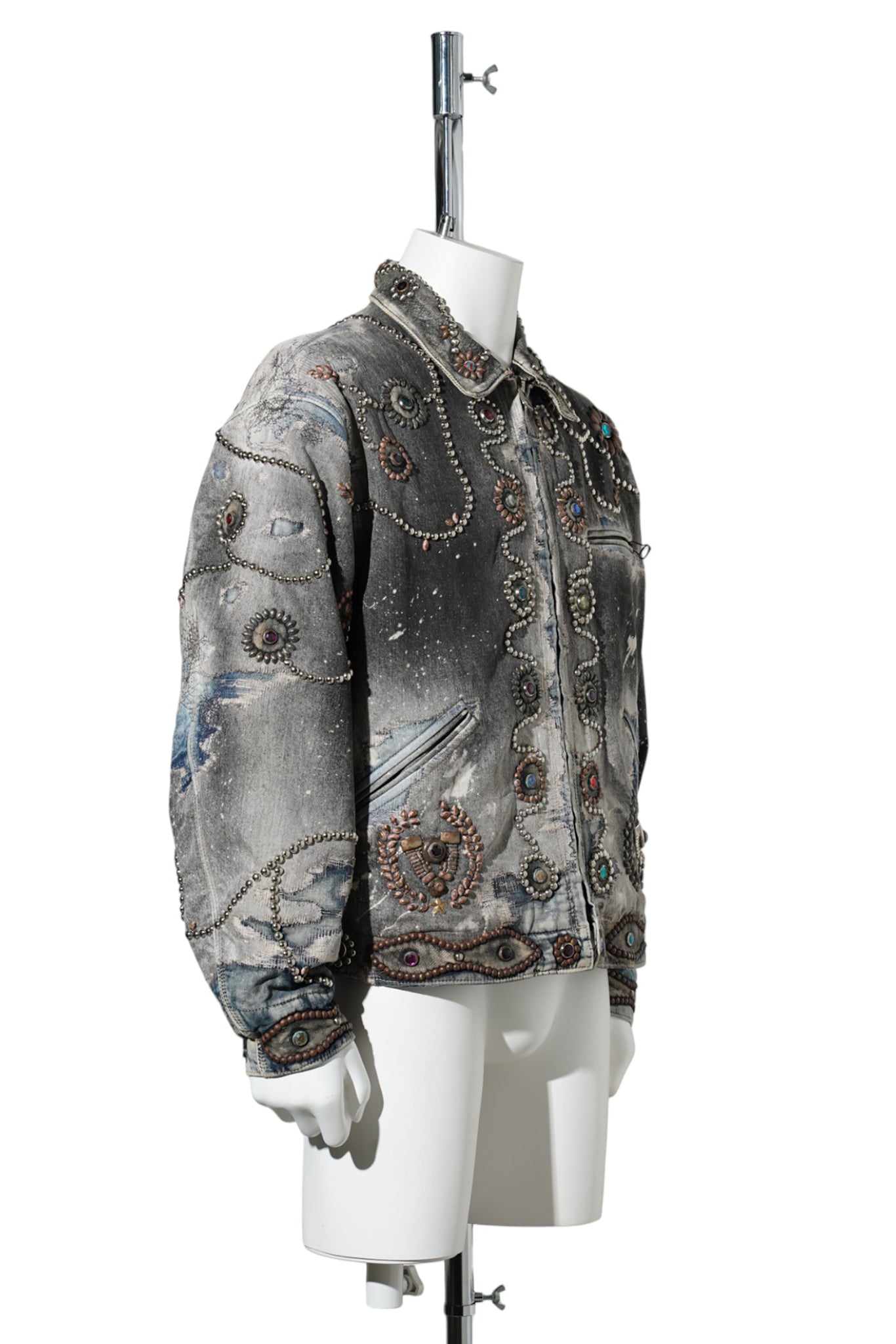 DEER LEATHER×STUDS ZIP WORK JACKET (EVOLUTION ENGINE) / BLACK