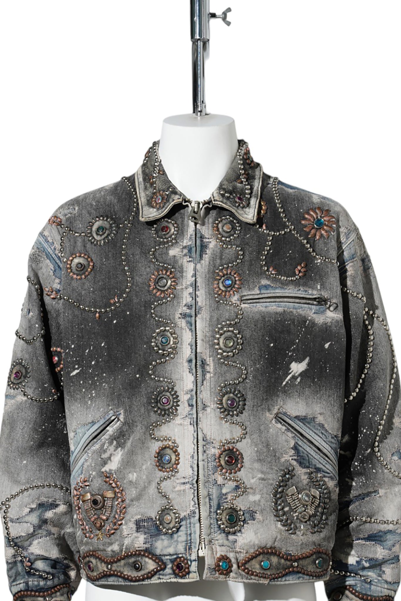 DEER LEATHER×STUDS ZIP WORK JACKET (EVOLUTION ENGINE) / BLACK