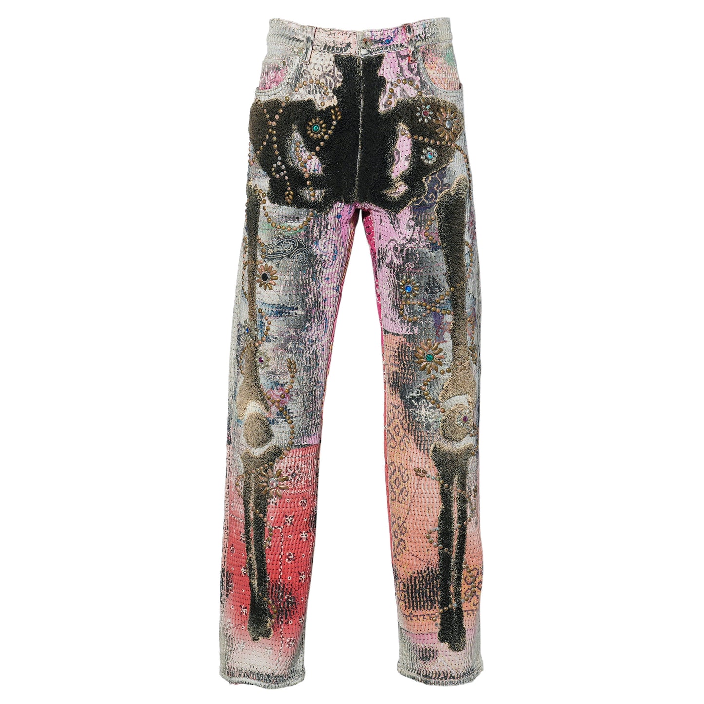 RULES BONE×FLOWER STUDS JEANS(DEATH&REBIRTH) / PINK