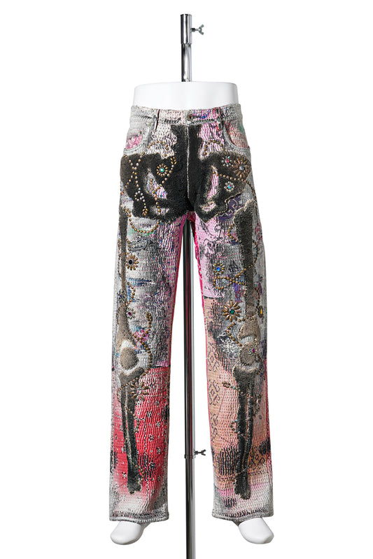 RULES BONE×FLOWER STUDS JEANS(DEATH&REBIRTH) / PINK