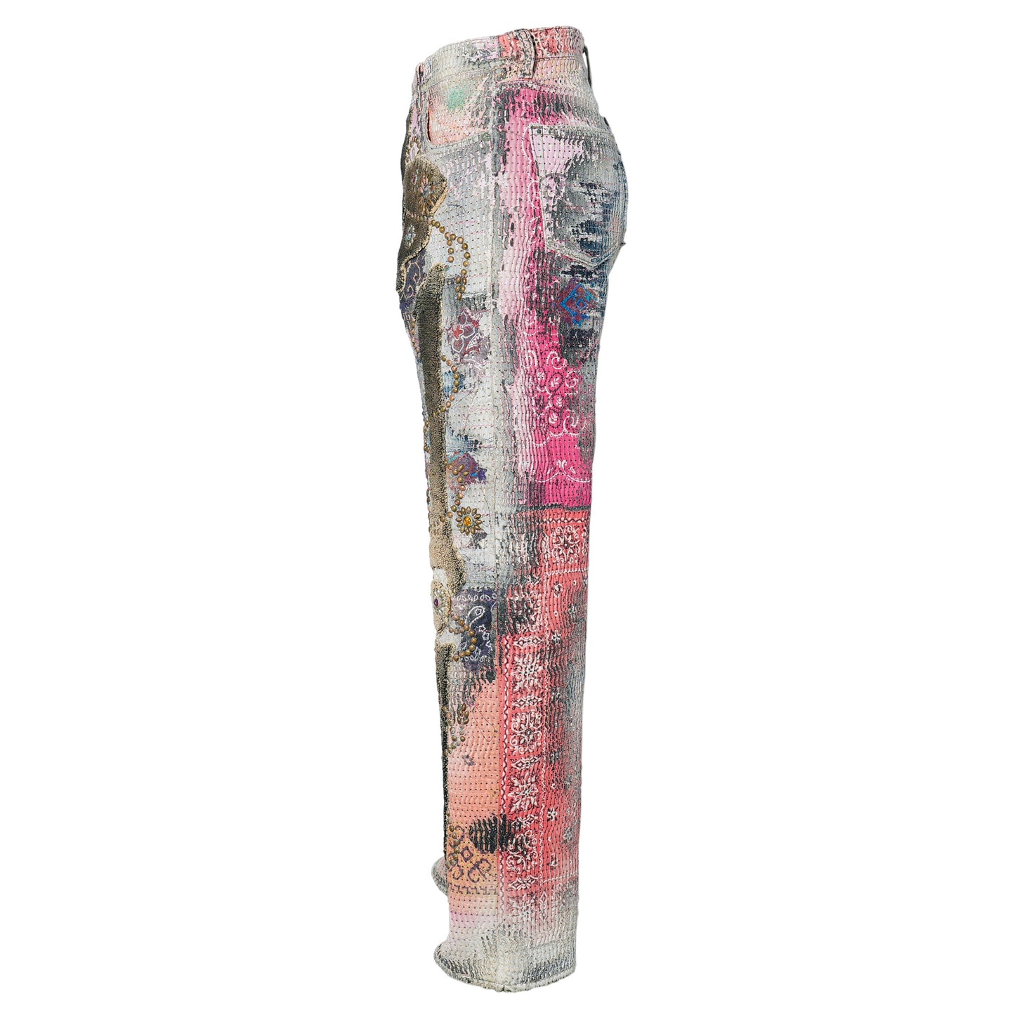 RULES BONE×FLOWER STUDS JEANS(DEATH&REBIRTH) / PINK