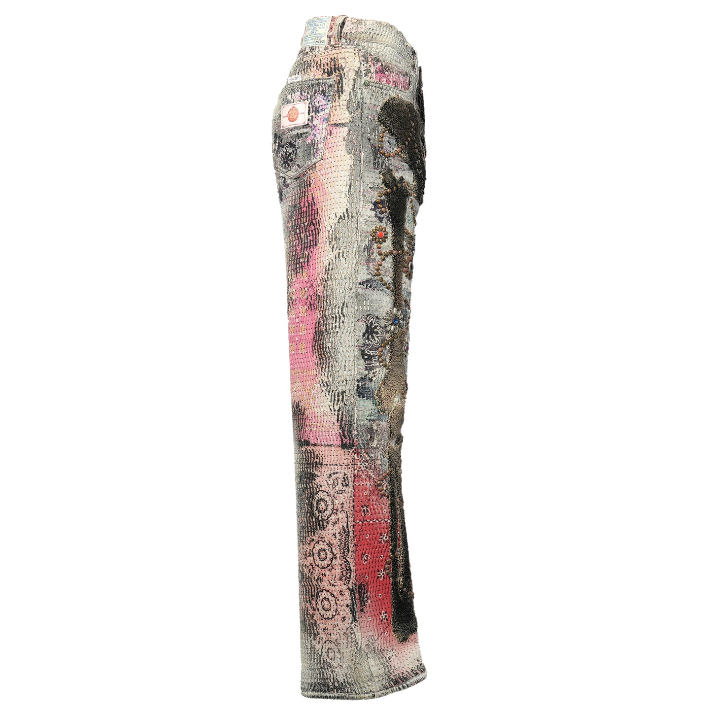 RULES BONE×FLOWER STUDS JEANS(DEATH&REBIRTH) / PINK