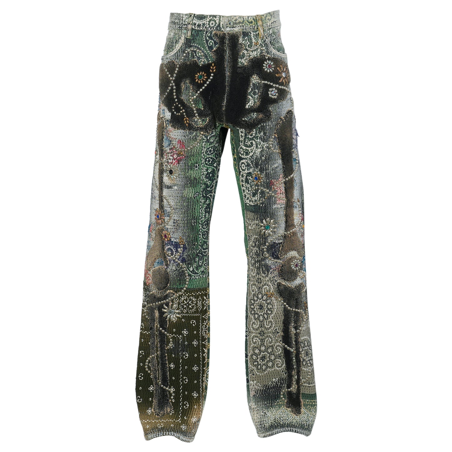 RULES BONE×FLOWER STUDS JEANS(DEATH&REBIRTH) / GREEN