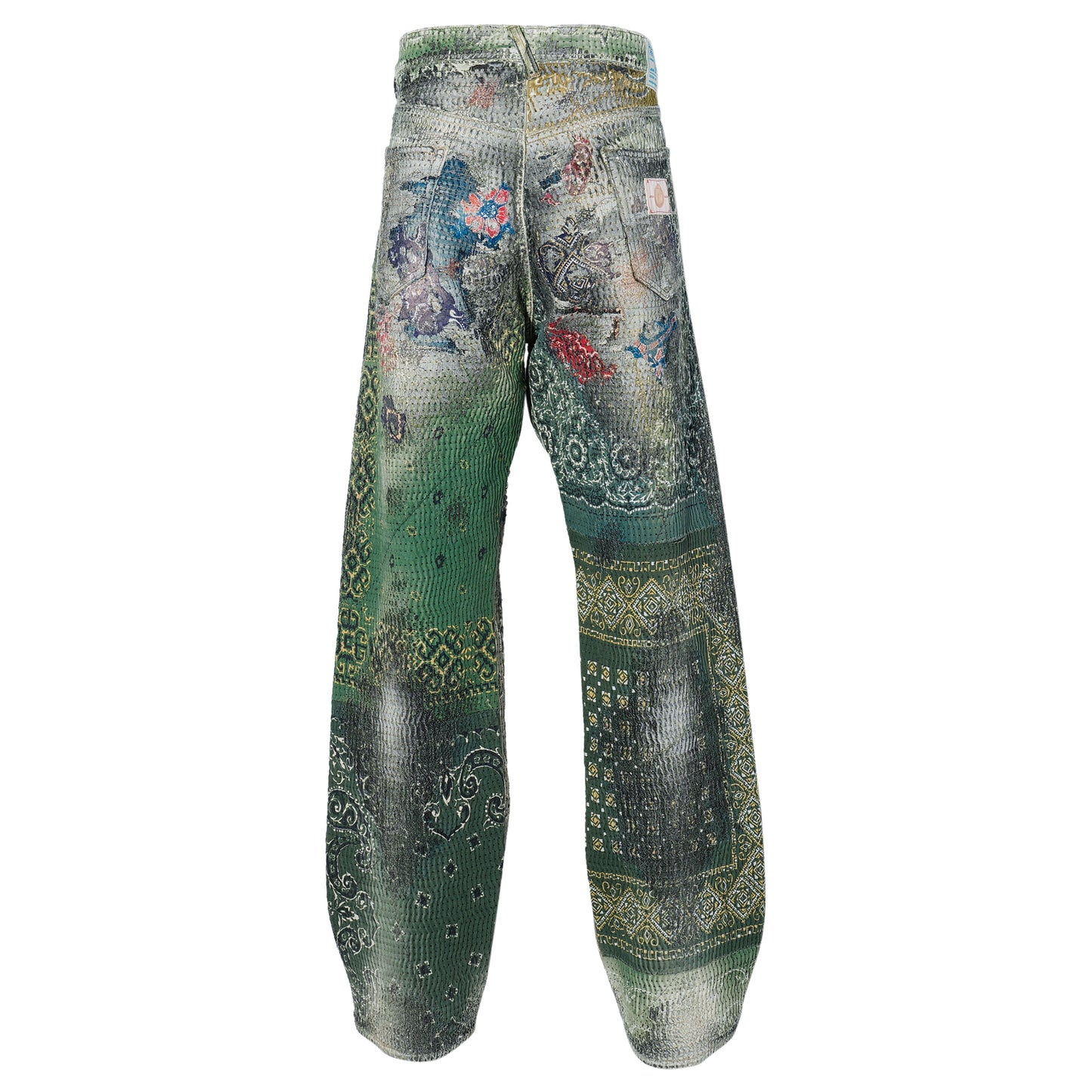 RULES BONE×FLOWER STUDS JEANS(DEATH&REBIRTH) / GREEN