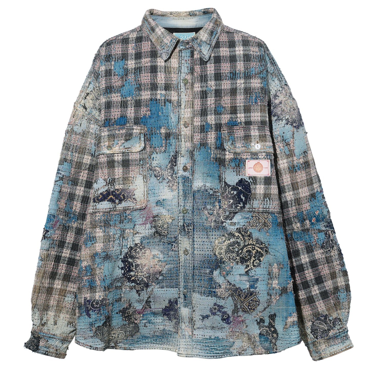 UROBOROS FLANNEL CHECK OVERSIZE WORKSHIRT / GLAY×NAVY