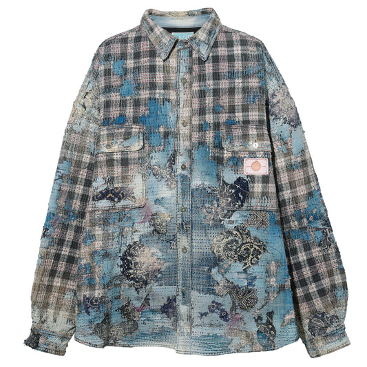 UROBOROS FLANNEL CHECK OVERSIZE WORKSHIRT / GLAY×NAVY