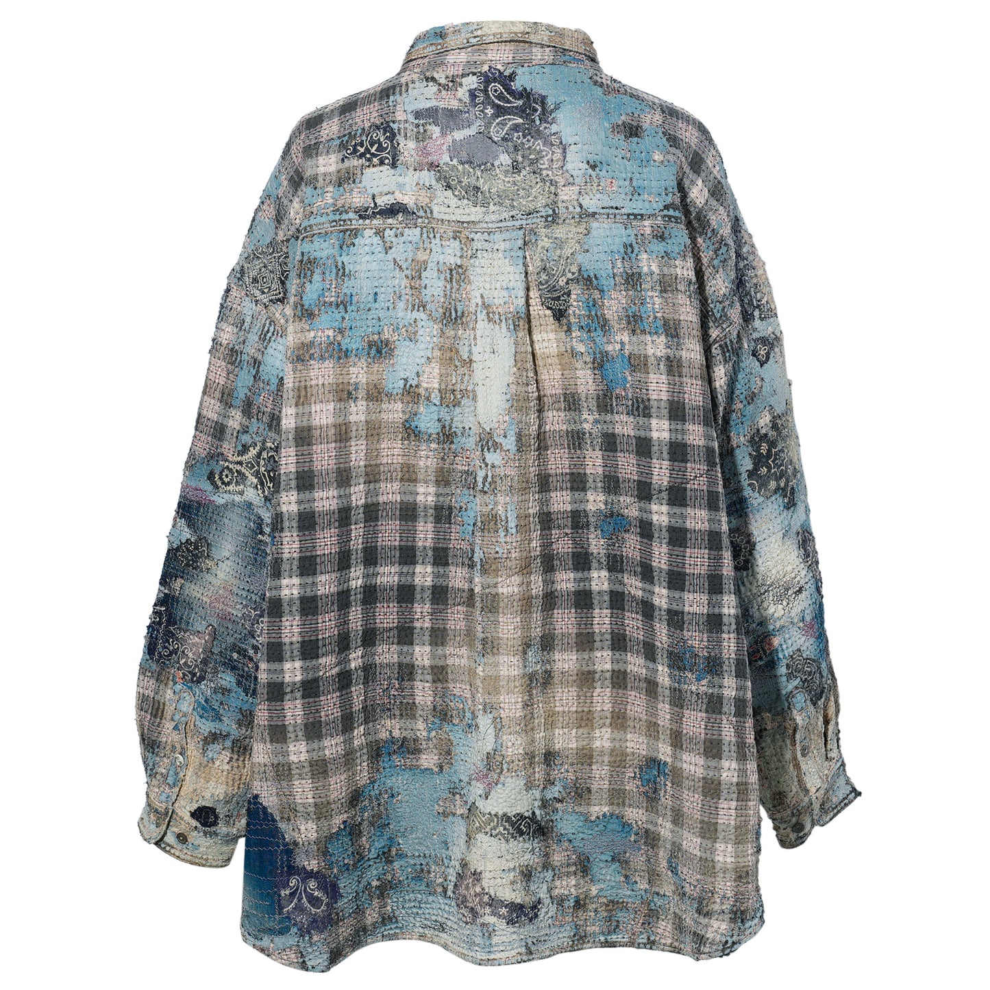 UROBOROS FLANNEL CHECK OVERSIZE WORKSHIRT / GLAY×NAVY