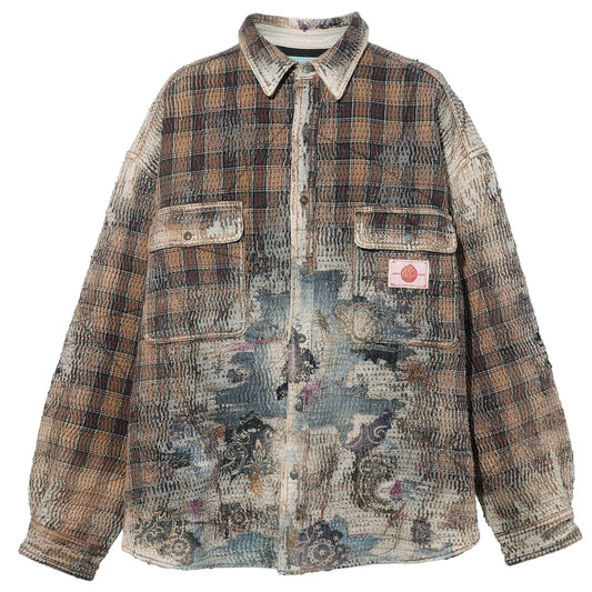 UROBOROS FLANNEL CHECK OVERSIZE WORKSHIRT / TAN
