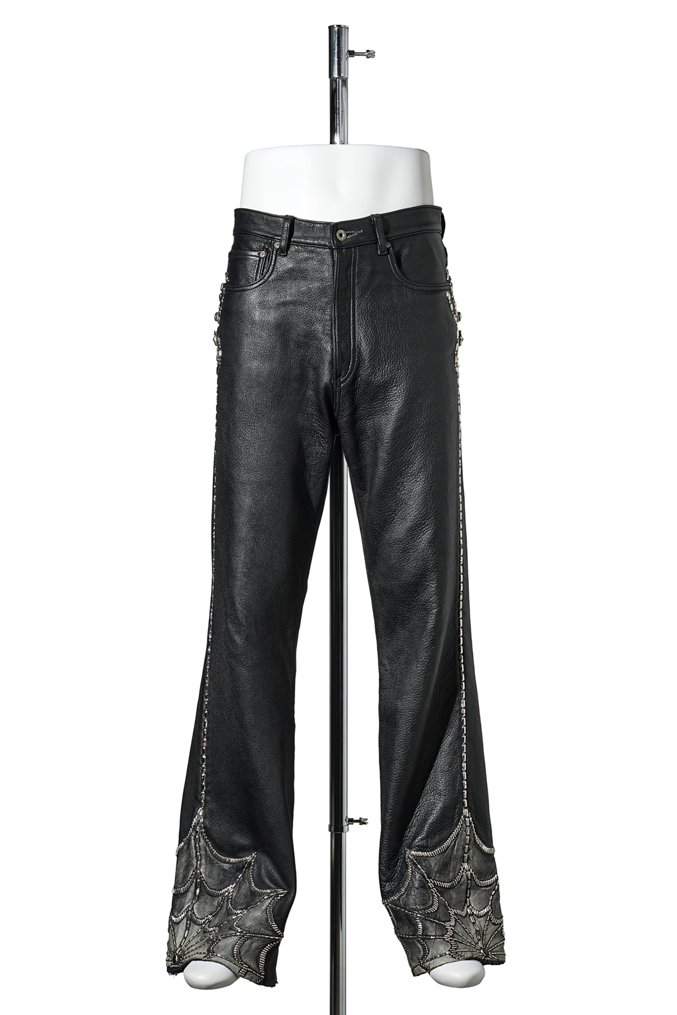 ALL-LEATHER STUDS CUSTOM FLARE JEANS ”BLACK WIDOW” / BLACK
