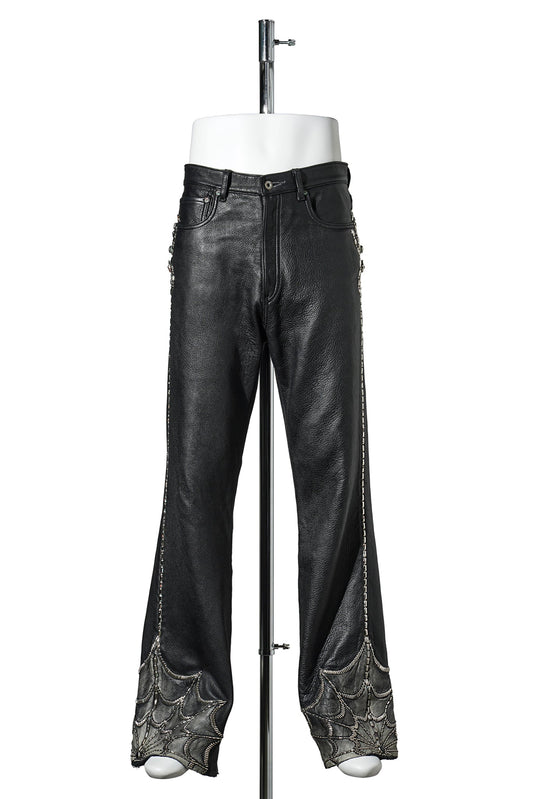ALL-LEATHER STUDS CUSTOM FLARE JEANS ”BLACK WIDOW” / BLACK