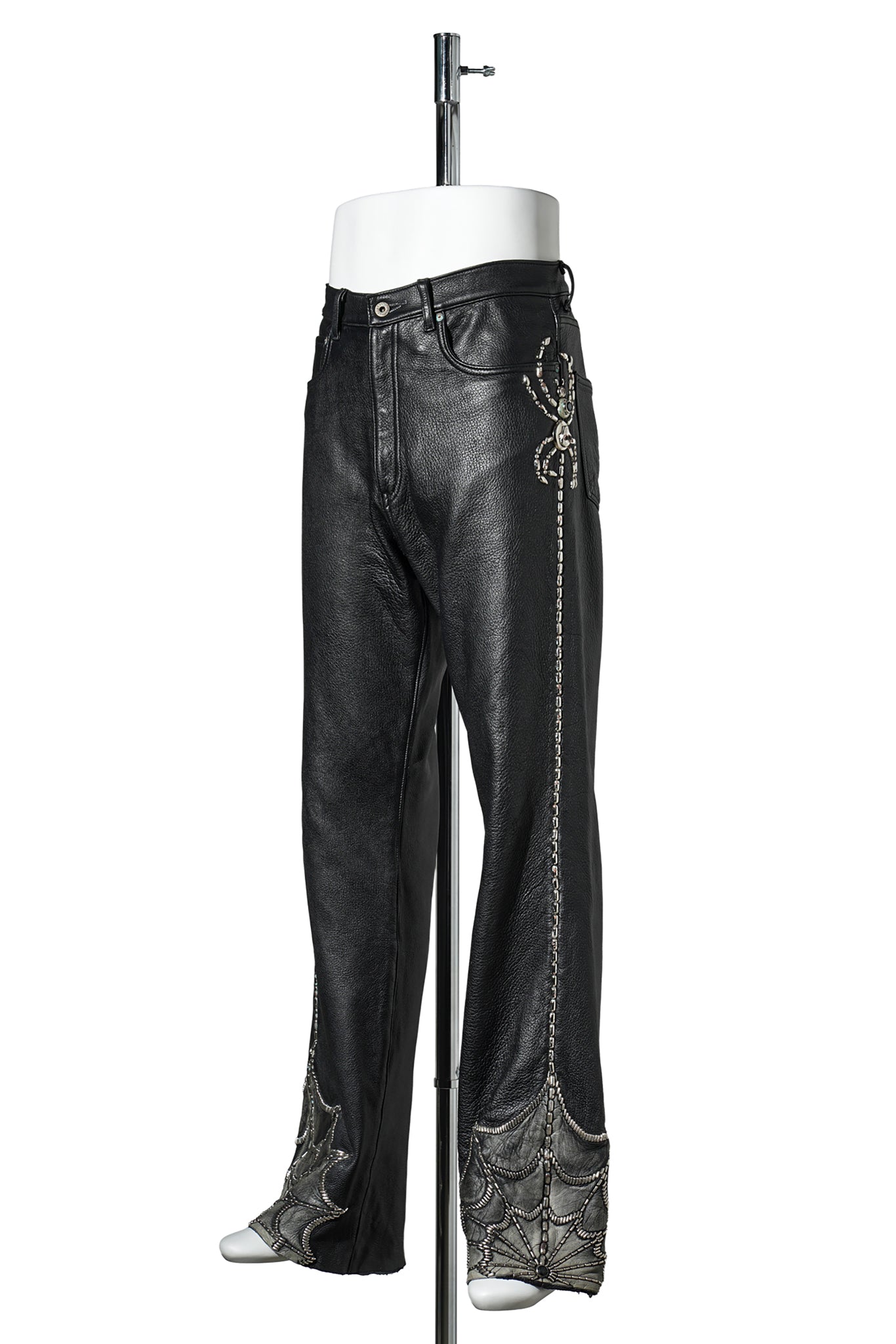 ALL-LEATHER STUDS CUSTOM FLARE JEANS ”BLACK WIDOW” / BLACK