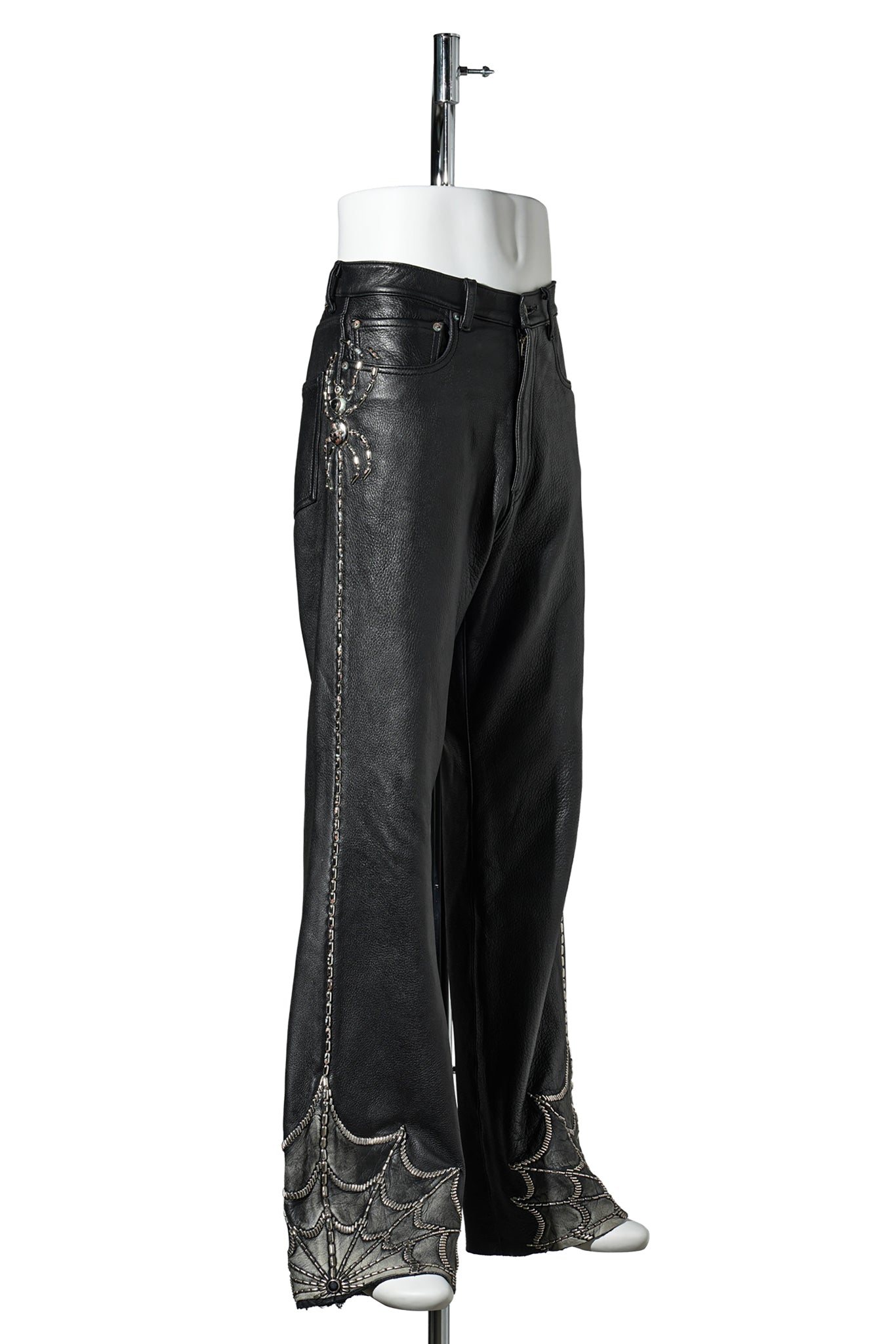 ALL-LEATHER STUDS CUSTOM FLARE JEANS ”BLACK WIDOW” / BLACK