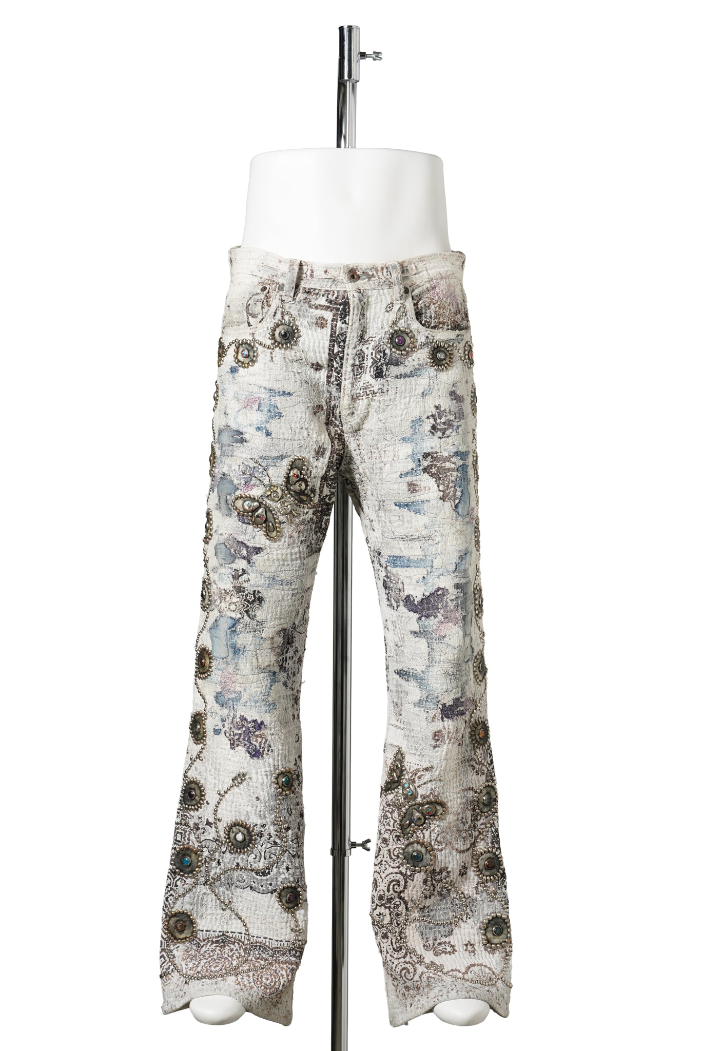 UROBOROS STUDS CUSTOM FLARE JEANS” Monochrome paradise” / WHITE
