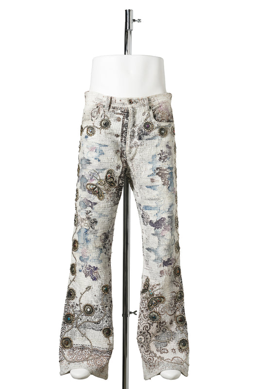 UROBOROS STUDS CUSTOM FLARE JEANS” Monochrome paradise” / WHITE