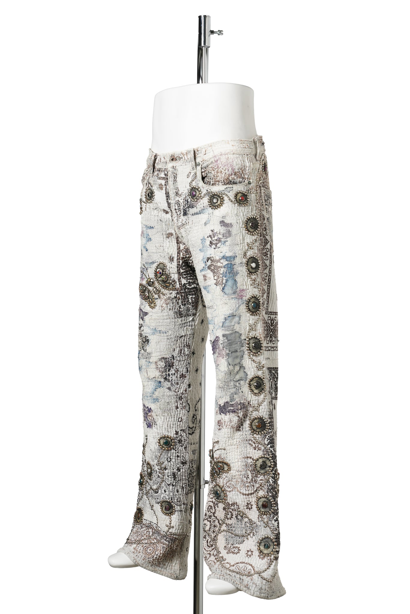 UROBOROS STUDS CUSTOM FLARE JEANS” Monochrome paradise” / WHITE