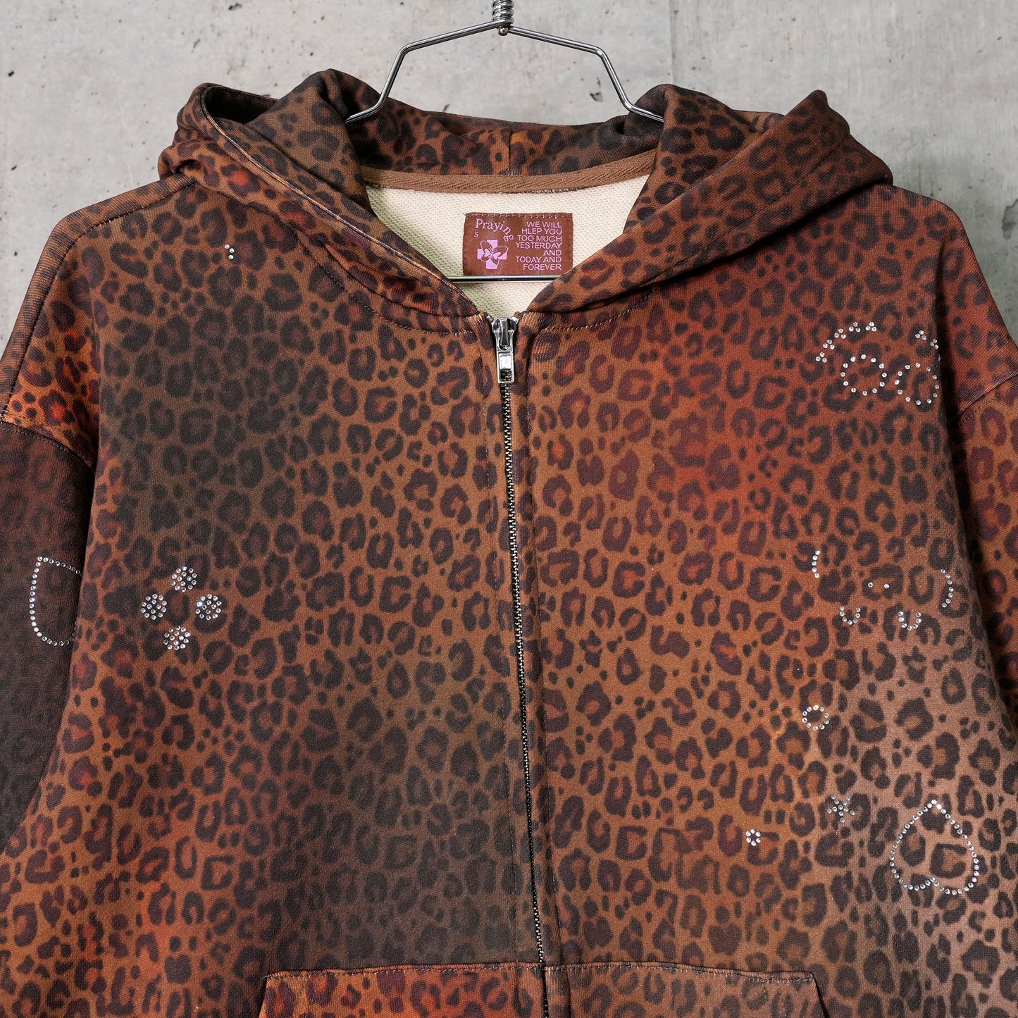 LEOPARD RHINESTONE HOODIE / BLACK