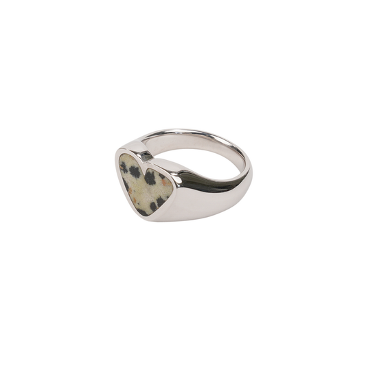 ROUGH HEART DALMATIAN STONE RING / SILVER