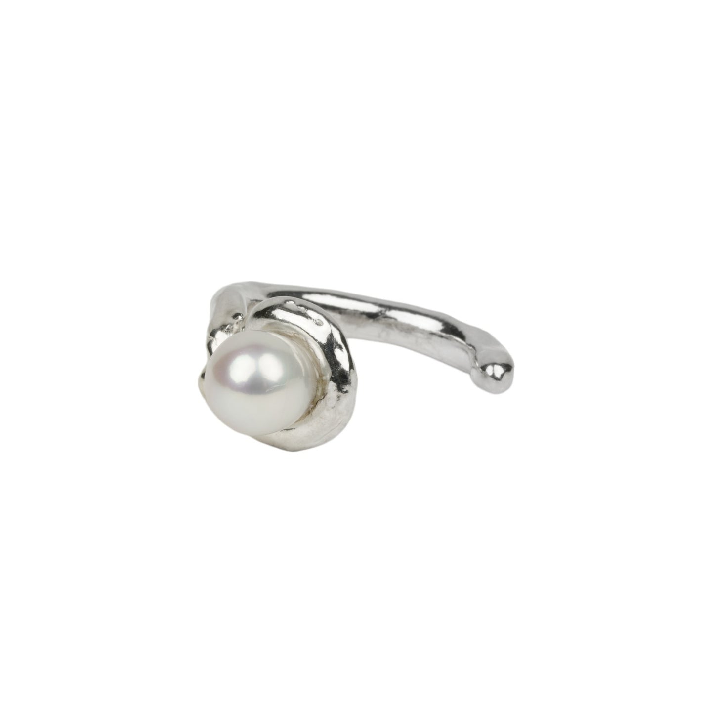 FLOW HOOP PEARL RING / SILVER