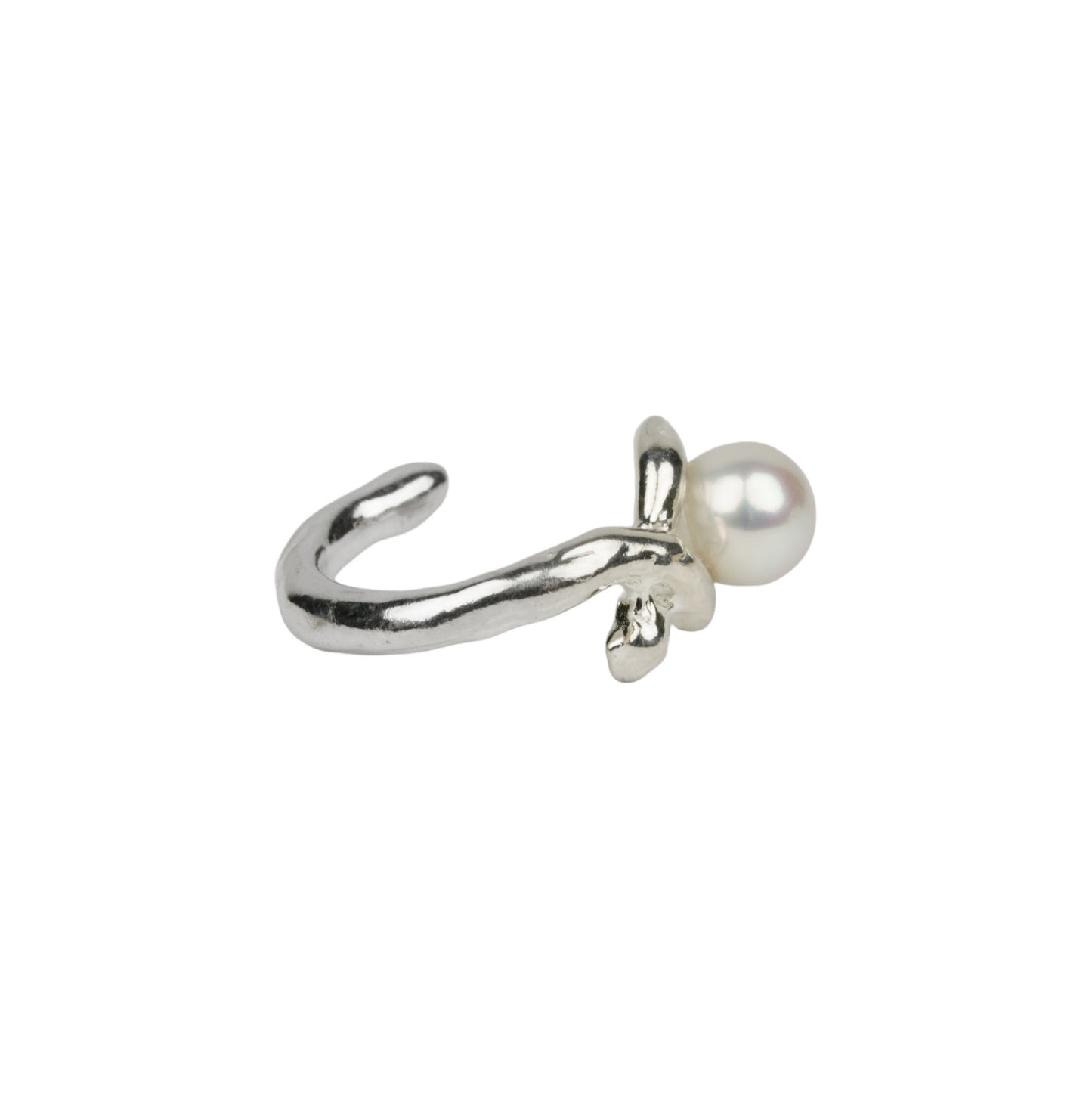 FLOW HOOP PEARL RING / SILVER