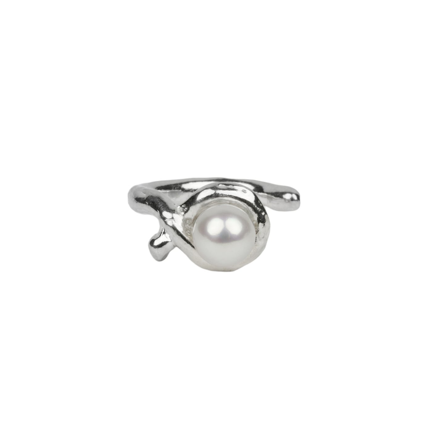 FLOW HOOP PEARL RING / SILVER