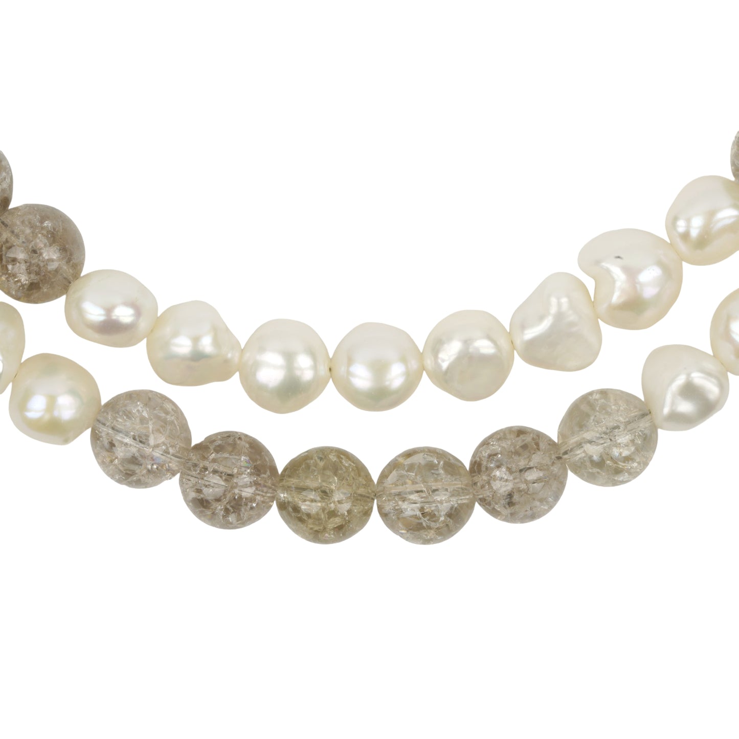 BAROQUE PEARL CRACKED CRYSTAL DOUBLE NECKLACE / WHITE