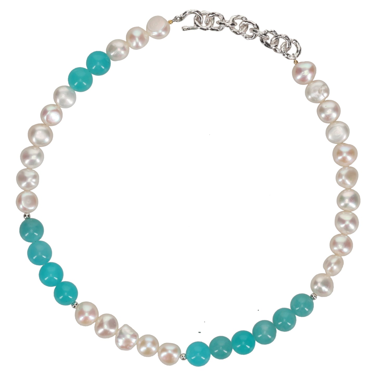 BAROQUE PEARL AMAZONITE MIX NACKLACE / 07:SILVER