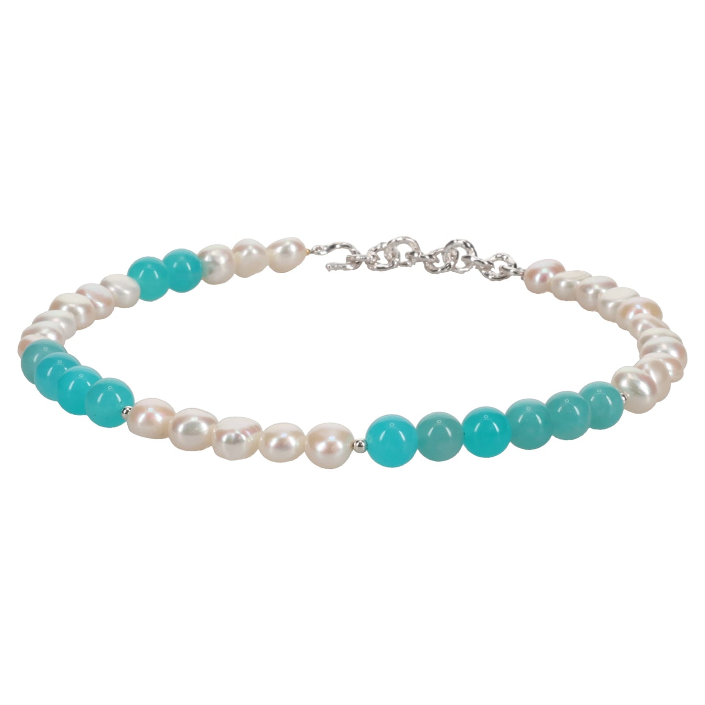 BAROQUE PEARL AMAZONITE MIX NACKLACE / 07:SILVER