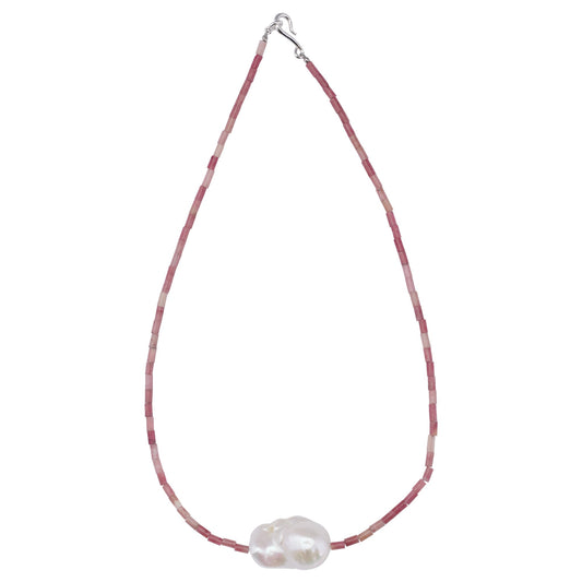 BAROQUE PEARL STONE LINE CHOKER NECKLACE / 33:PINK