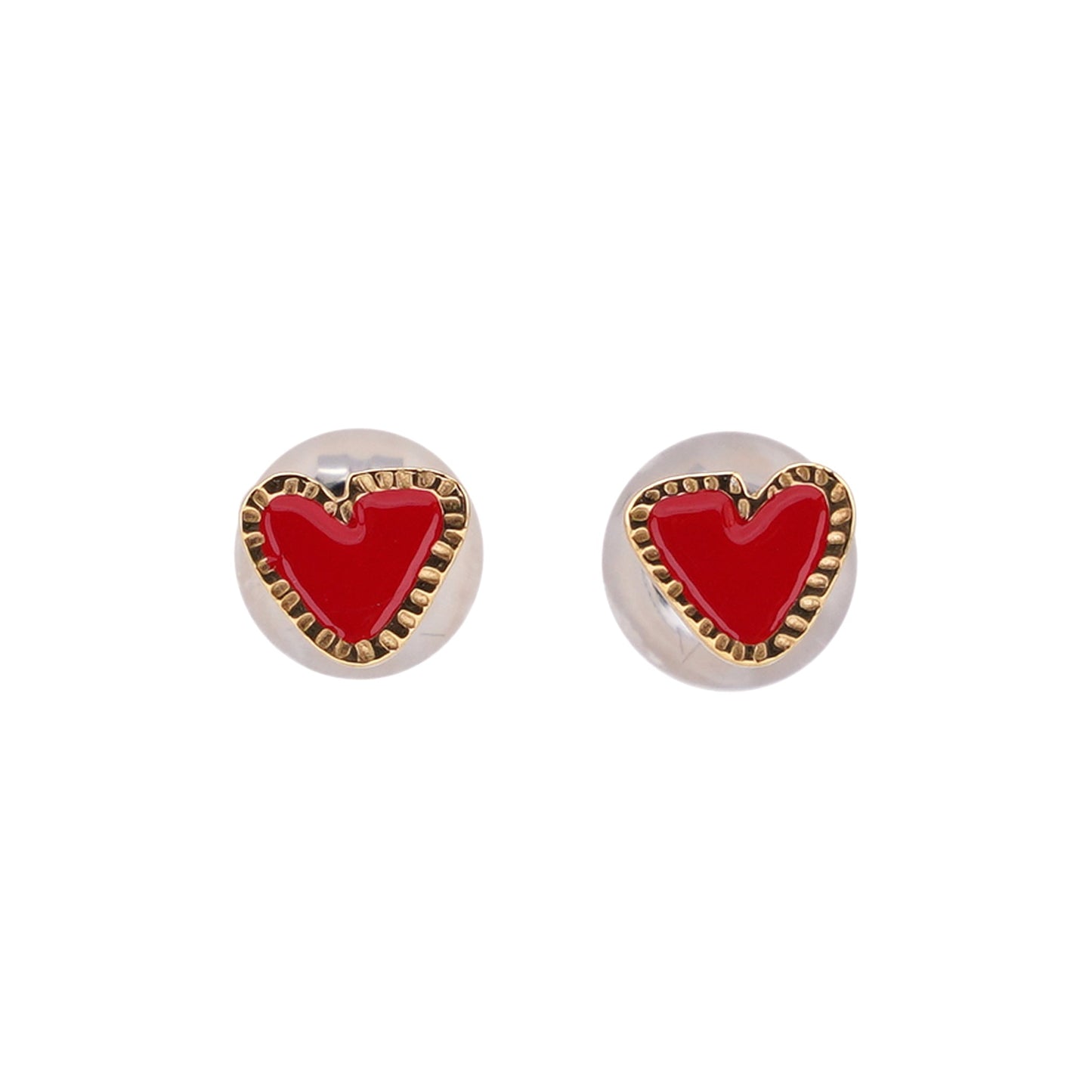 YU-KIN TINY HEART EARRINGS GOLD / 35:RED