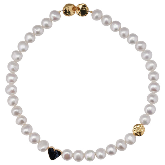 BAROQUE PEARL HEART STONE NECKLACE 38 / 09:BLACK