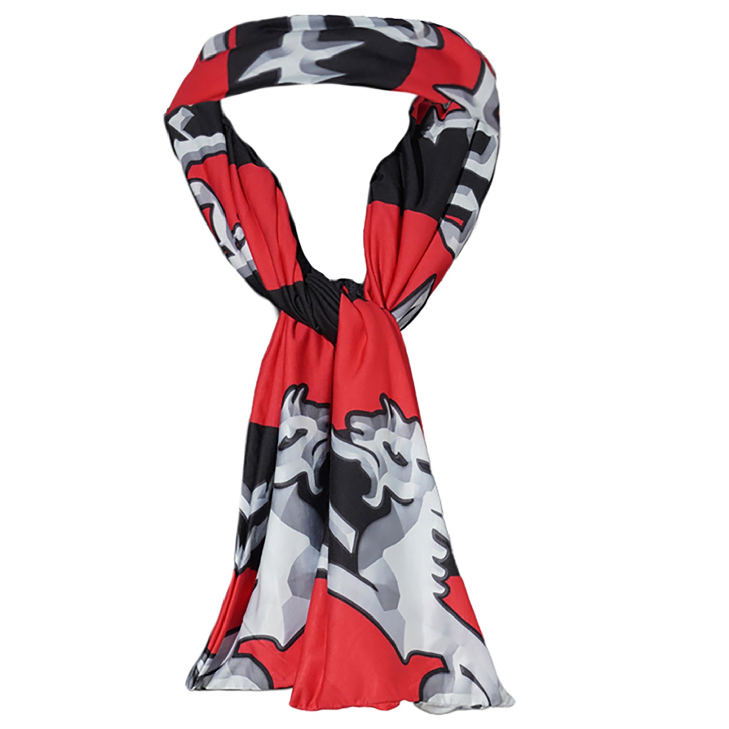 PRINTED POLYESTER RED & WHITE PROTOTYPE FANSCARF / RED & WHITE