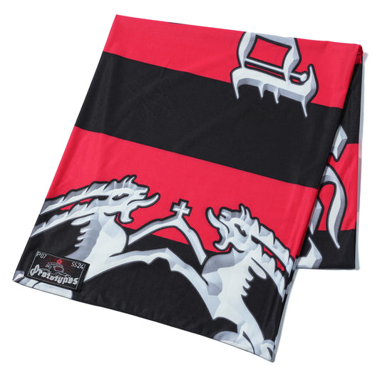 PRINTED POLYESTER RED & WHITE PROTOTYPE FANSCARF / RED & WHITE