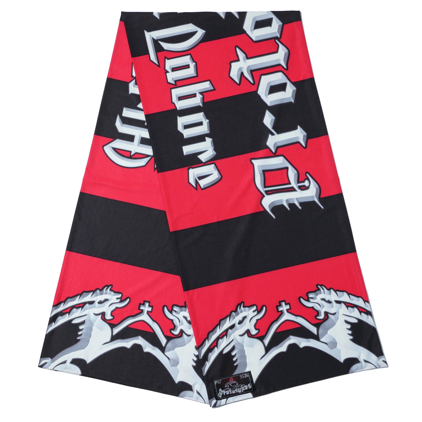 PRINTED POLYESTER RED & WHITE PROTOTYPE FANSCARF / RED & WHITE