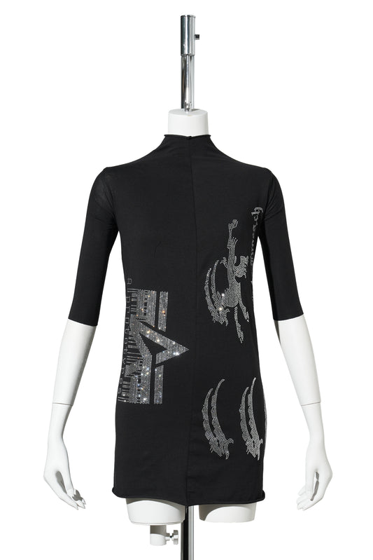 STRETCH COTTON BLACK RHINESTONE GOAT TEE / BLACK