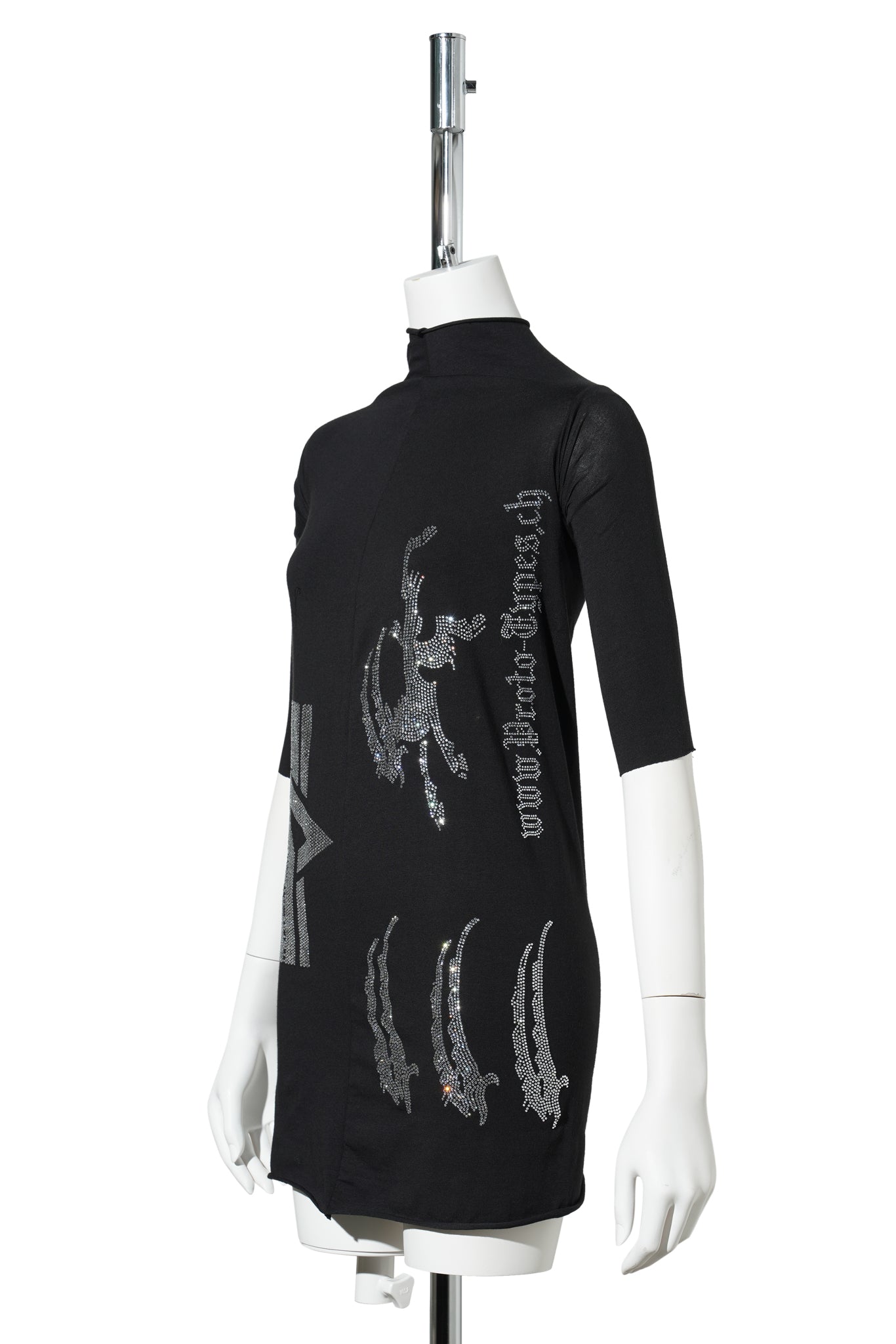 STRETCH COTTON BLACK RHINESTONE GOAT TEE / BLACK