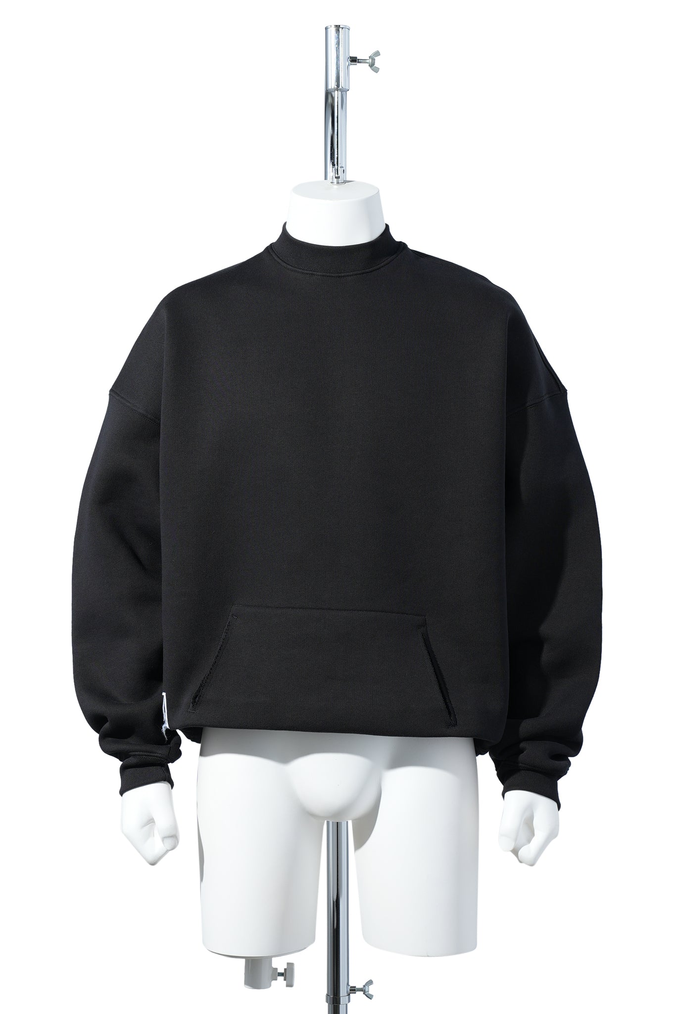 FLEECE BACKED JERSEY BLACK BOX PLEAT CREW NECK / BLACK