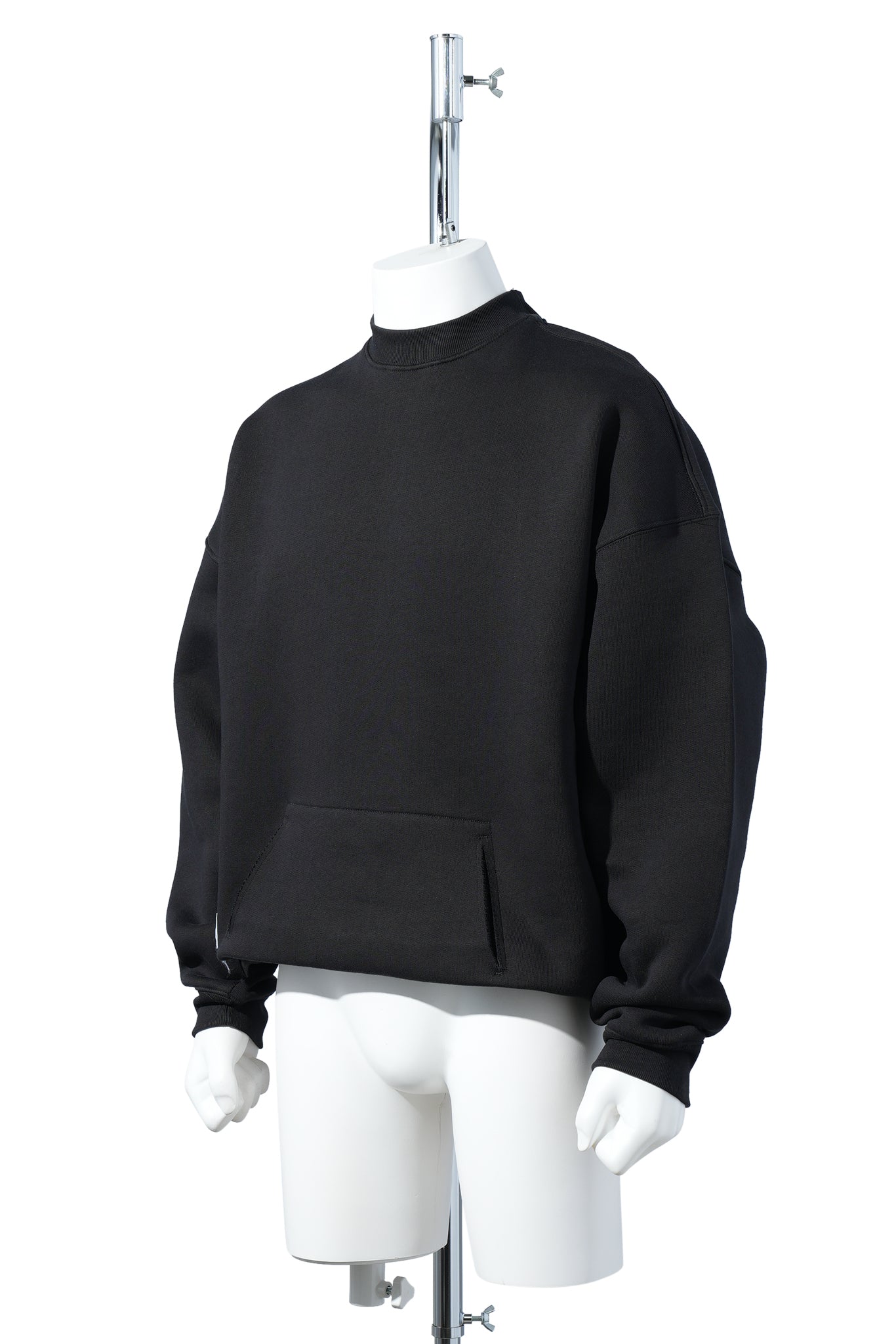 FLEECE BACKED JERSEY BLACK BOX PLEAT CREW NECK / BLACK