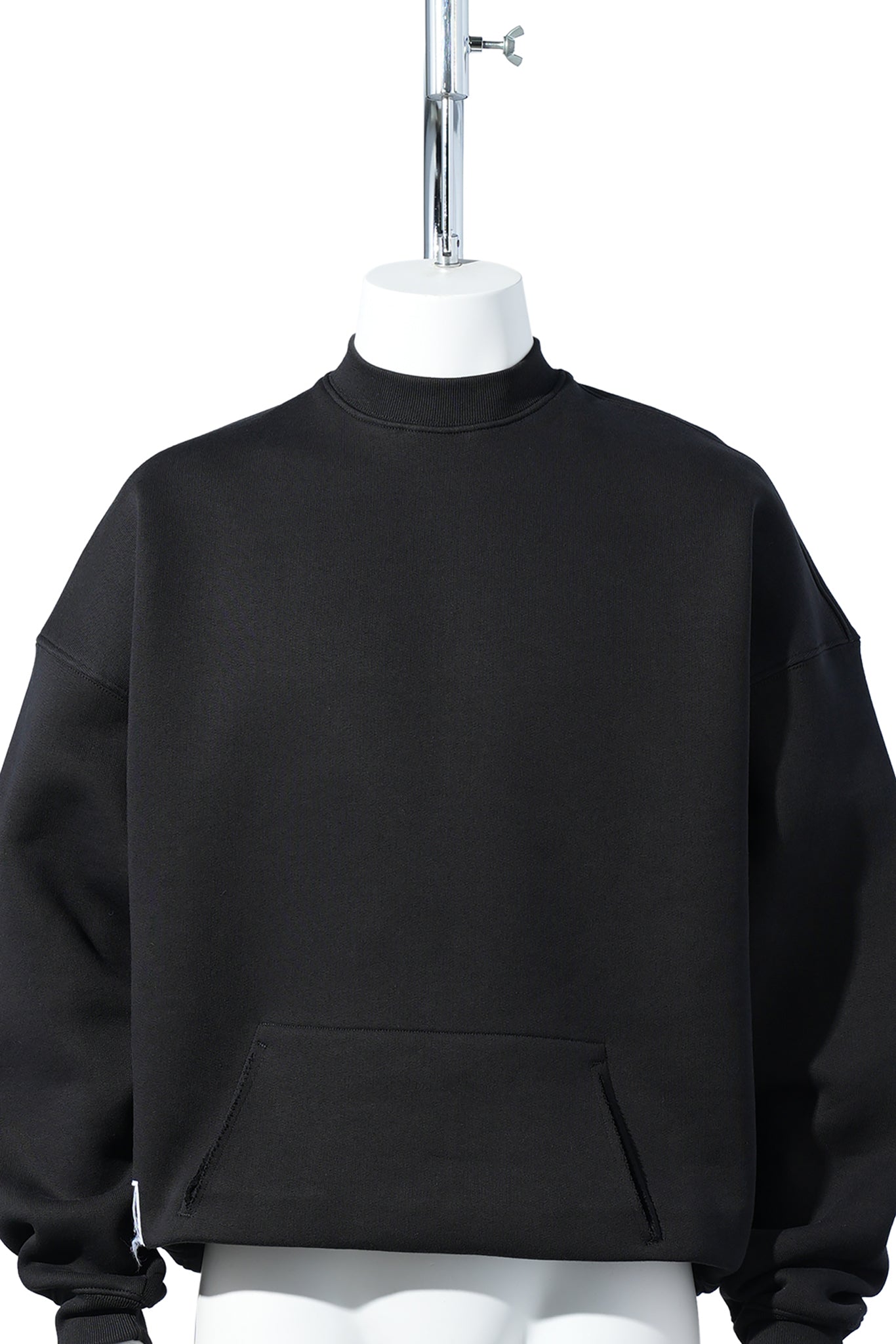 FLEECE BACKED JERSEY BLACK BOX PLEAT CREW NECK / BLACK