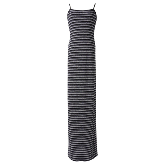 SQUARE NECK MAXI DRESS / METALLIC STRIPES