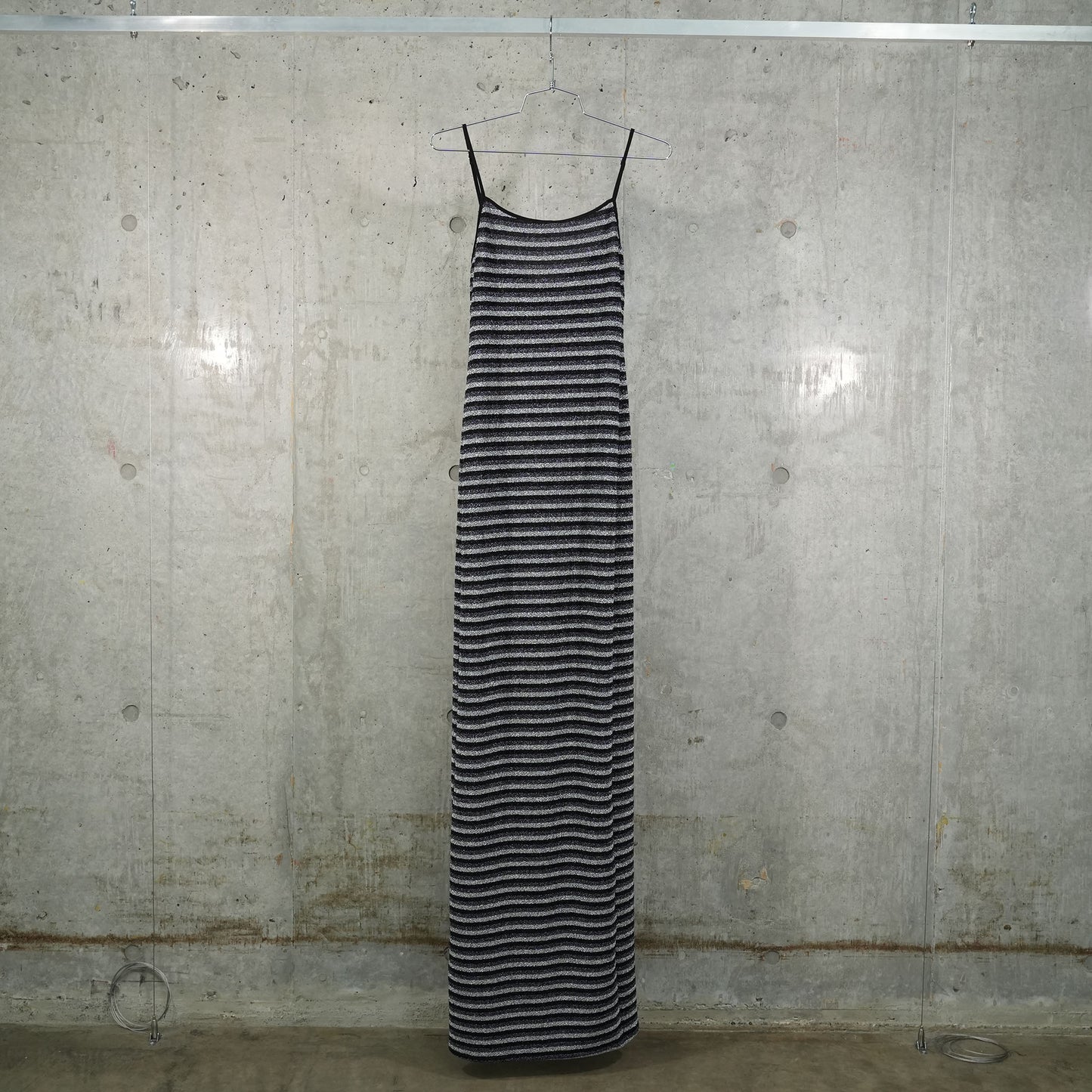 SQUARE NECK MAXI DRESS / METALLIC STRIPES