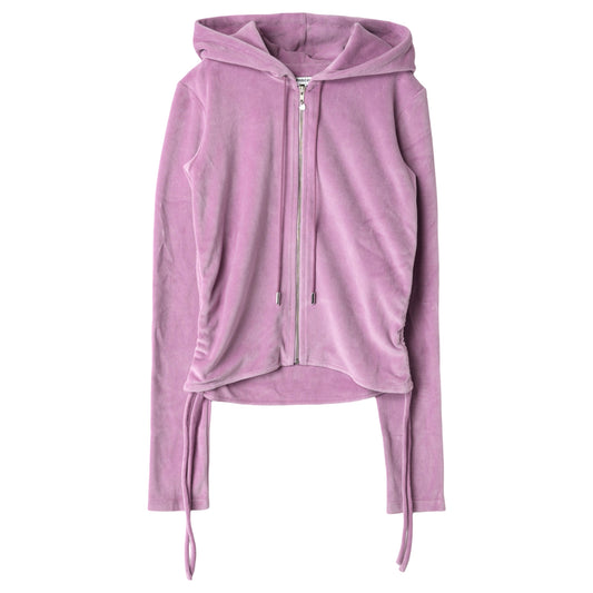 VELOUR RUCHED ZIP-UP HOODIE / LAVENDER